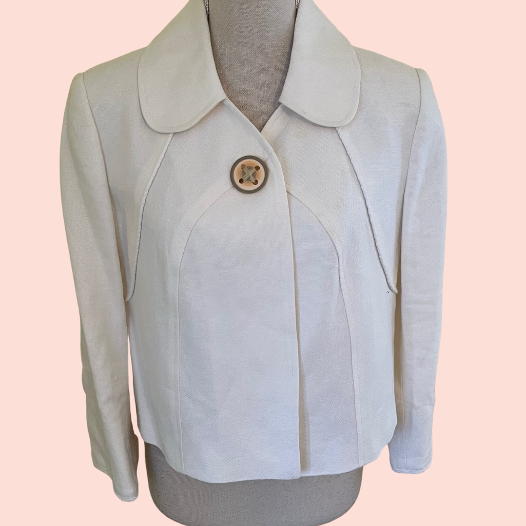 Lena Gabrielle Ecru Linen One Button Jacket 6
